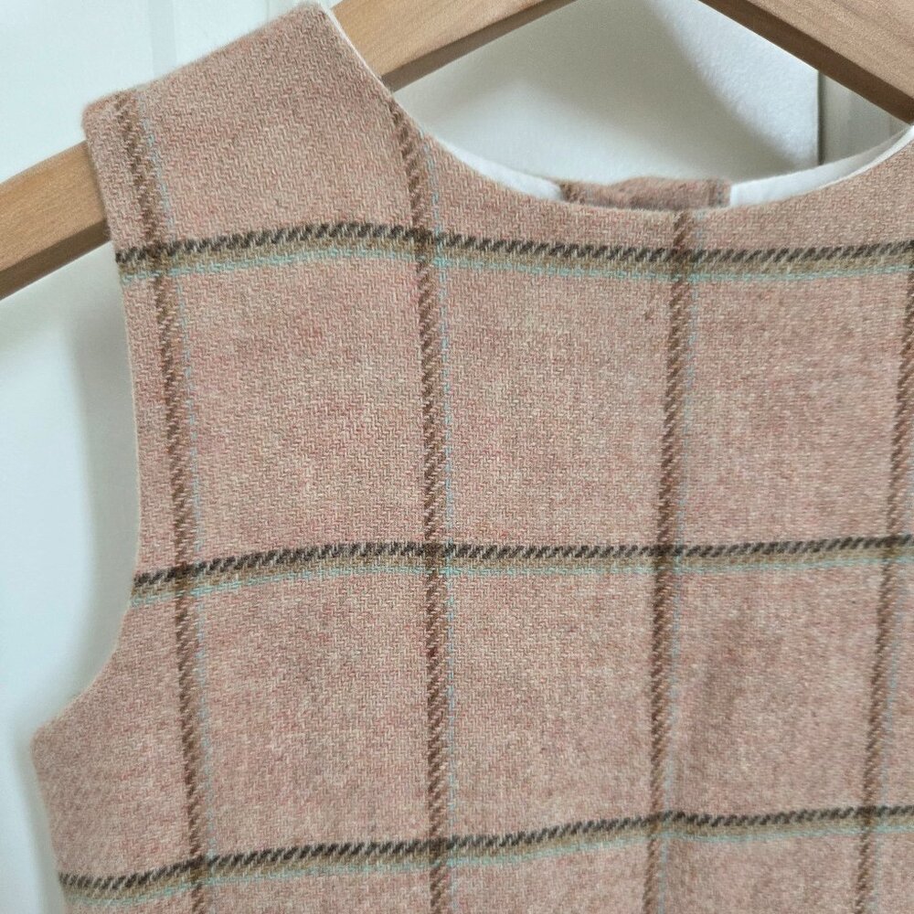 Papo d'anjo beige wool pinafore dress check plaid green size 4 - Picture 2 of 7
